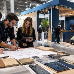Equipe acompanhando projeto produção e montagem de stand