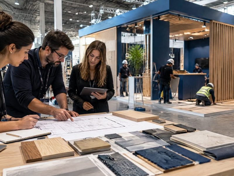 Equipe acompanhando projeto produção e montagem de stand