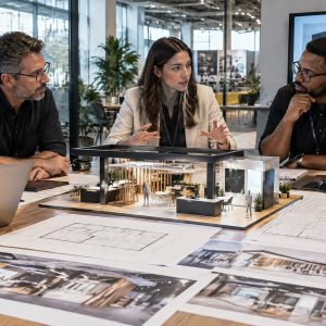 Reunião com montadora de stands para avaliar perguntas e escopo