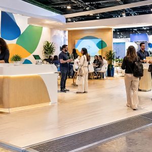 Stand acessível com circulação livre e atendimento inclusivo