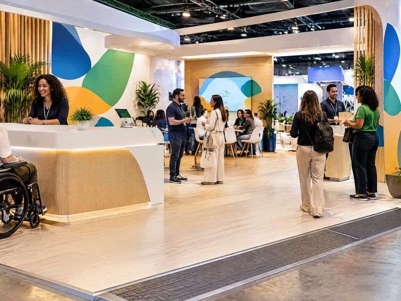 Stand acessível com circulação livre e atendimento inclusivo