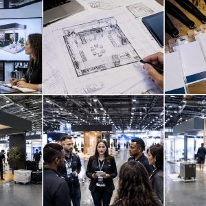 Expositores revisando checklist e planejamento de feira em São Paulo