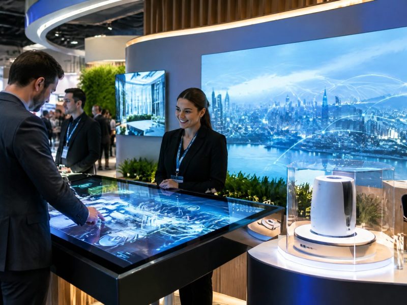 Stand interativo com demonstração digital e atendimento a visitantes